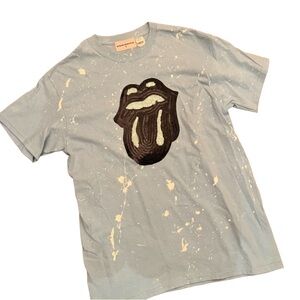 Distressed vintage couture Rolling Stones sequin tongue tee shirt size medium